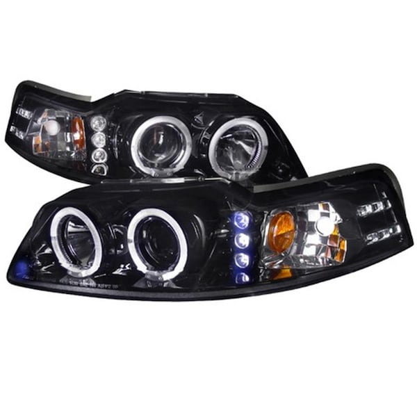 Overtime Smoke Gloss Black Housing Projector Headlights for 99 to 04 Ford Mustang, 10 x 21 x 26 in. OV516568 - main